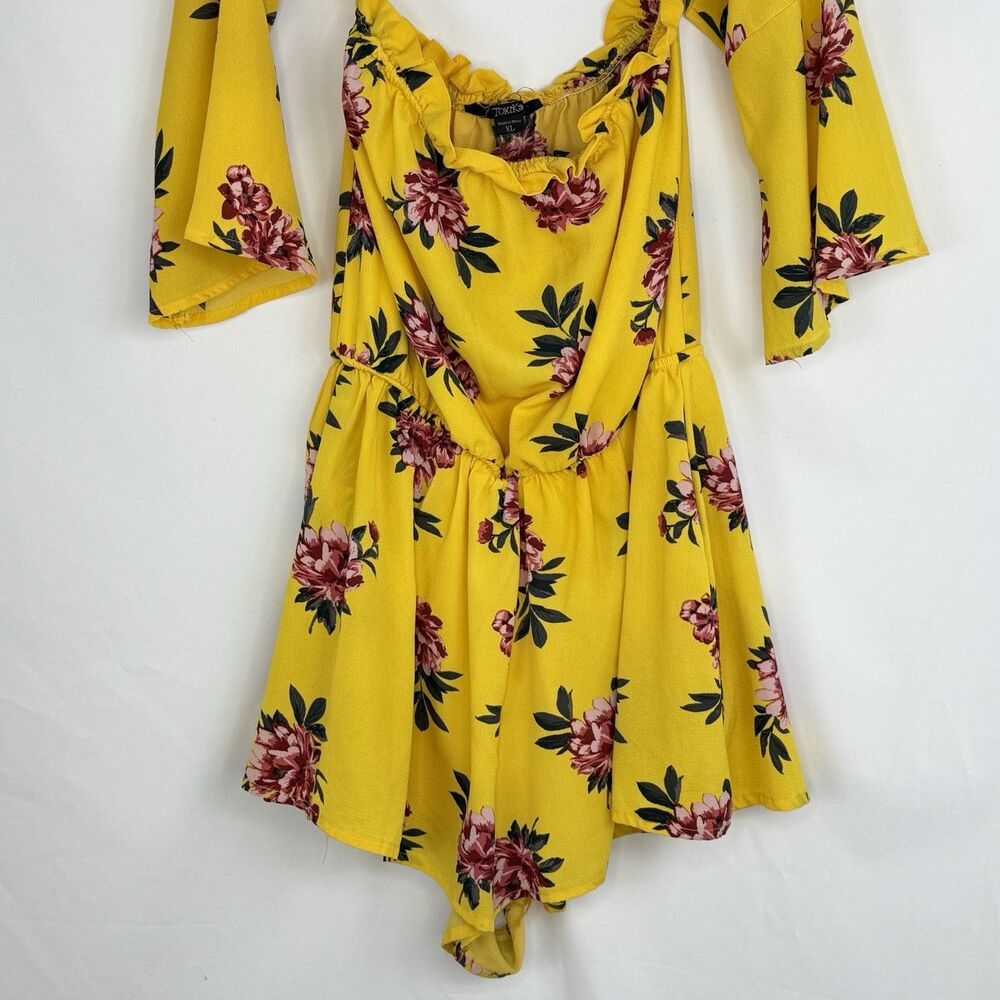 Toxik3‎ Yellow Floral Off The Shoulder Long Sleeve Romper Size XL - Picture 10 of 16
